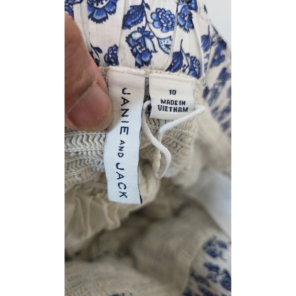Janie and Jack Skirt Girls 10 Blue White Floral Smocked Tiered Ruffle Cotton - Picture 5 of 7